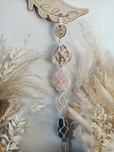 Load image into Gallery viewer, Lepidolite - Rose Quartz - Clear Quartz - Amethyst  Moon Line Art Wall Hanging