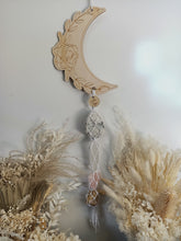 Load image into Gallery viewer, Moonstone - Selenite - Rose Quartz - Calcite Moon Line Art Wall Hanging