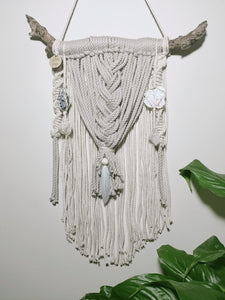 Clear Quartz - Lepidolite - Agate Geode Macrame Wall Hanging