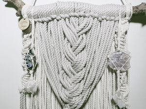 Clear Quartz - Lepidolite - Agate Geode Macrame Wall Hanging