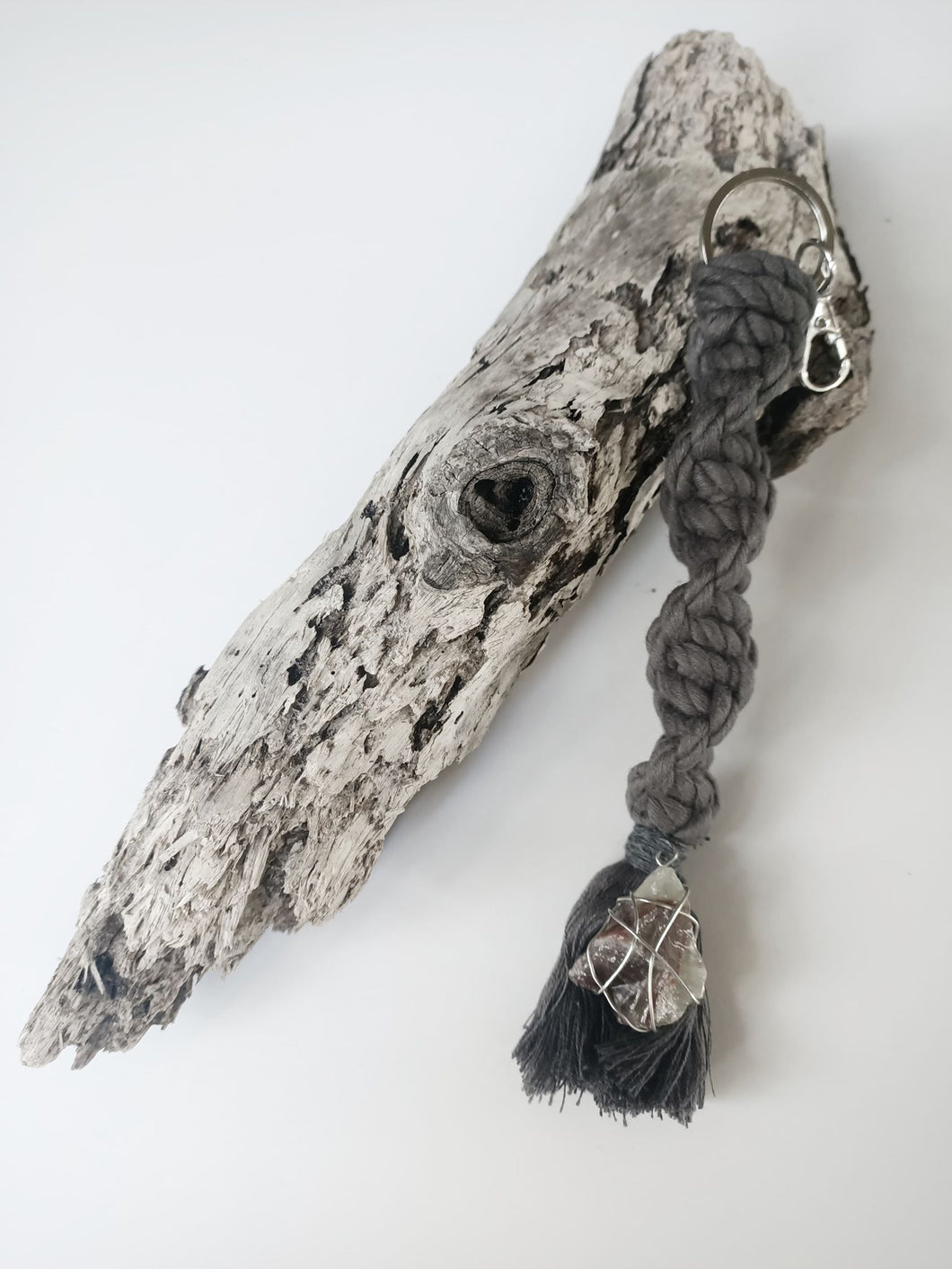 Honey Calcite Macrame Keychain