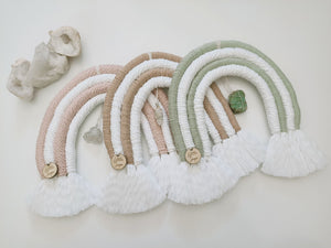 Dusty Pink Clear Quartz Macrame Rainbow Wall Hanging