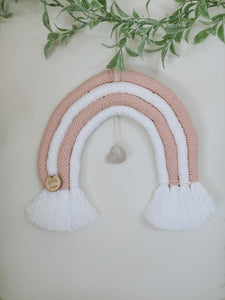 Dusty Pink Clear Quartz Macrame Rainbow Wall Hanging