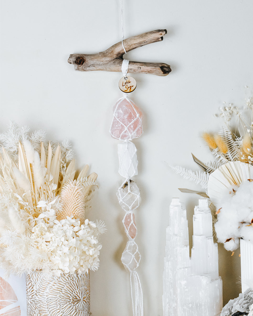 Rose Quartz - Selenite - Green Tourmaline - Rose Quartz - White Calcite