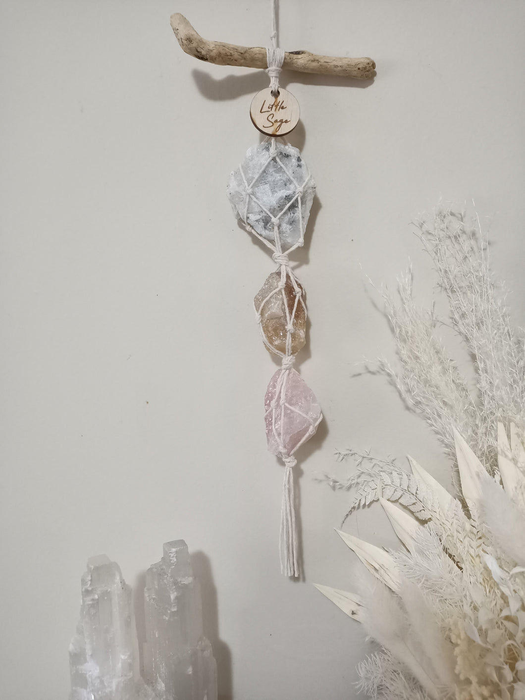 Green Tourmaline - Honey Calcite- Rose Quartz