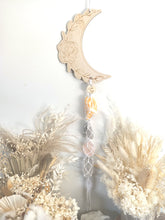 Load image into Gallery viewer, Calcite - Amethyst - Rose Quartz - Clear Quartz Moon Line Art Wall Hanging
