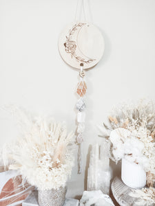Honey Calcite - Moonstone - Selenite - White Calcite - Rose Quartz Line Art