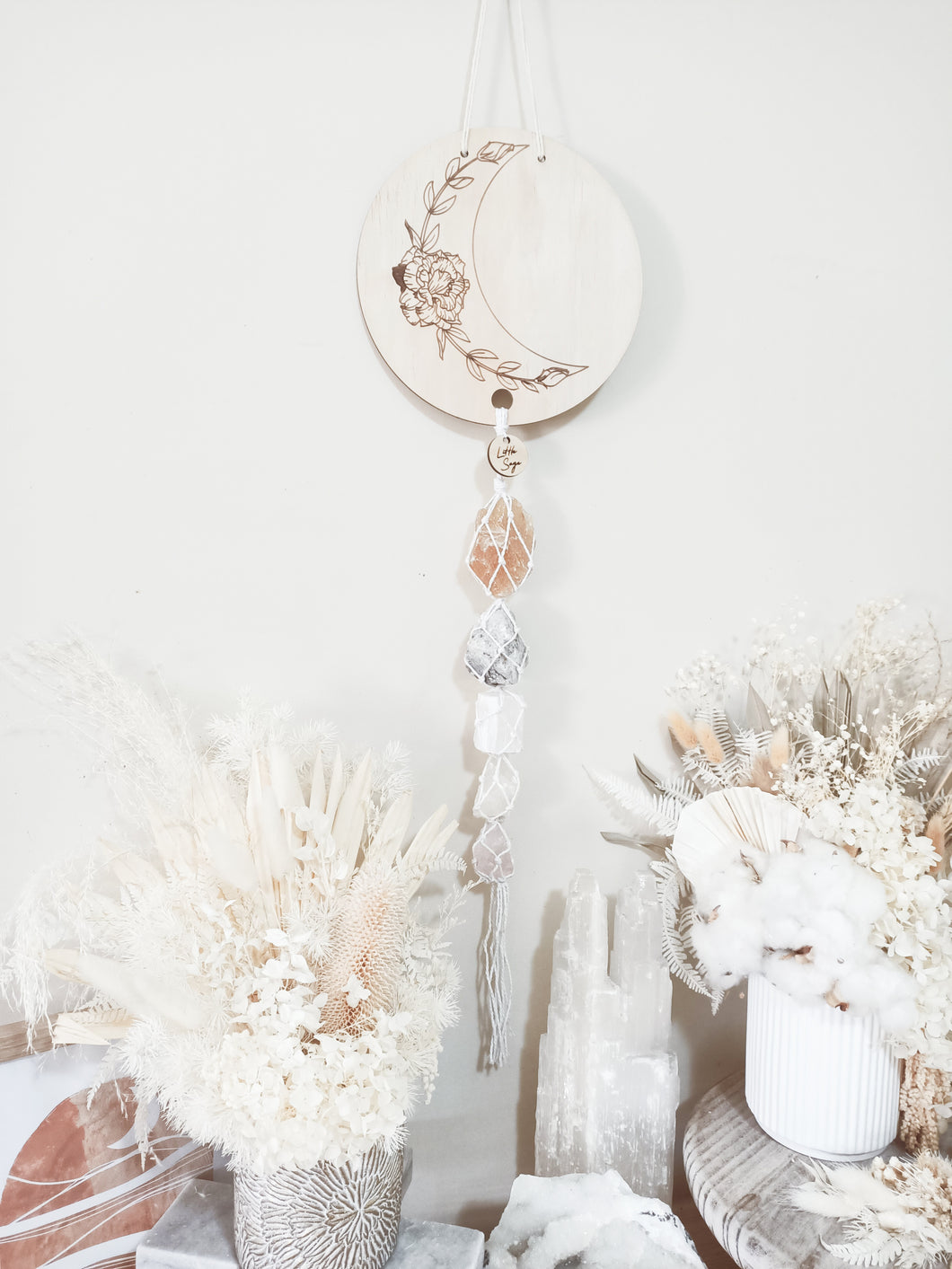 Honey Calcite - Moonstone - Selenite - White Calcite - Rose Quartz Line Art