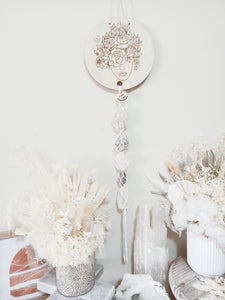 Clear Quartz - Cream Moonstone - White Calcite - Tanzurine - Selenite Line Art