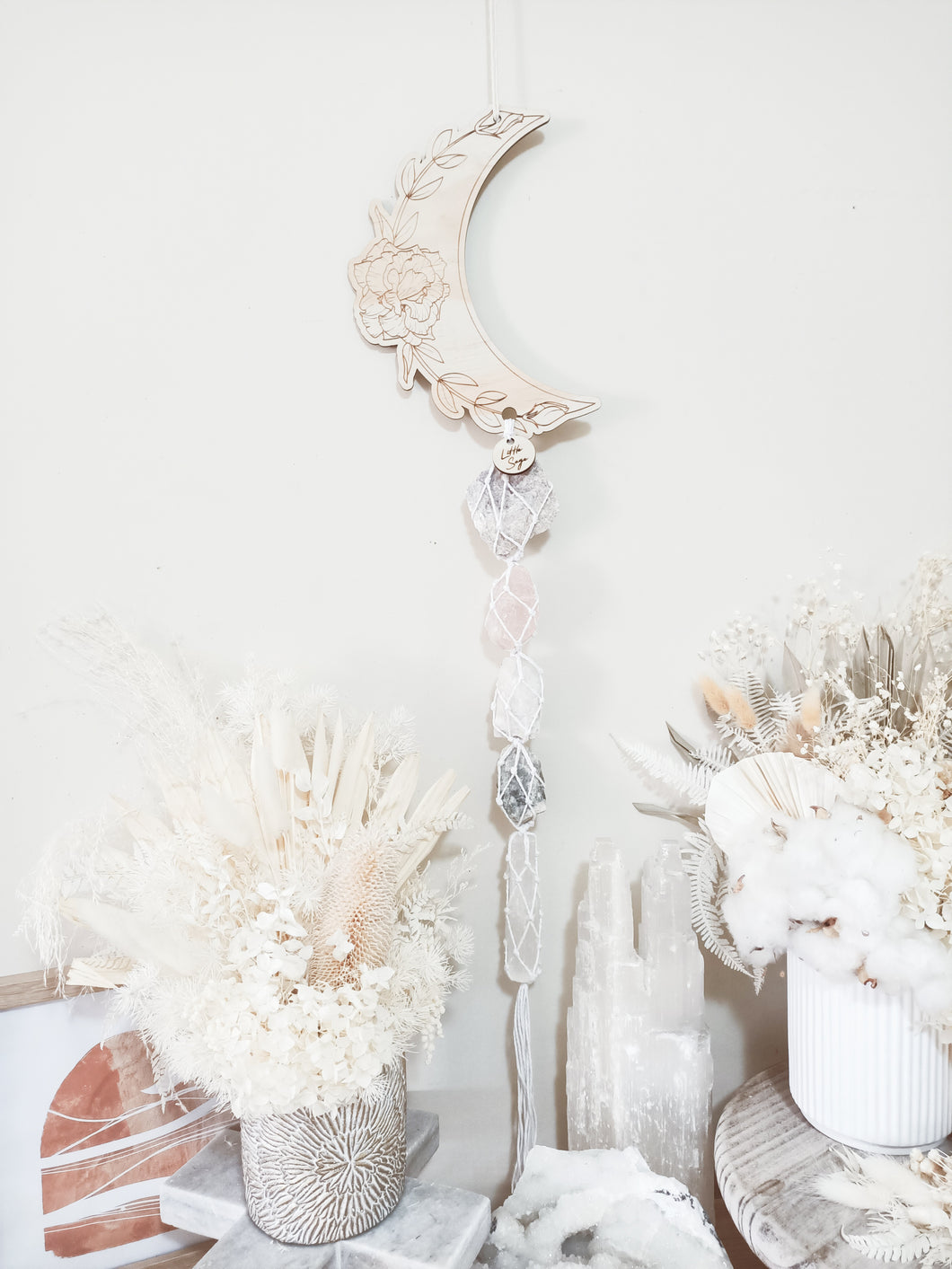Lepidolite - Rose Quartz - Clear Quartz - Golden Beryl - Selenite Line Art