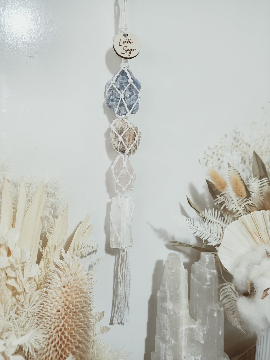 Blue Calcite - Cream Moonstone - Rose Quartz - Selenite Petite Droplet