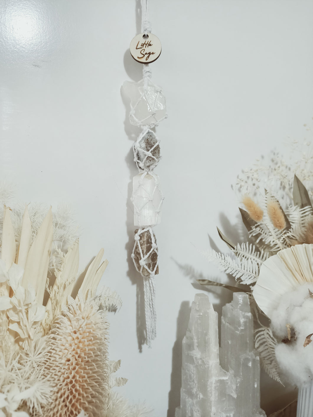 White Calcite - Amethyst Cluster - Selenite - Cream Moonstone Petite Droplet