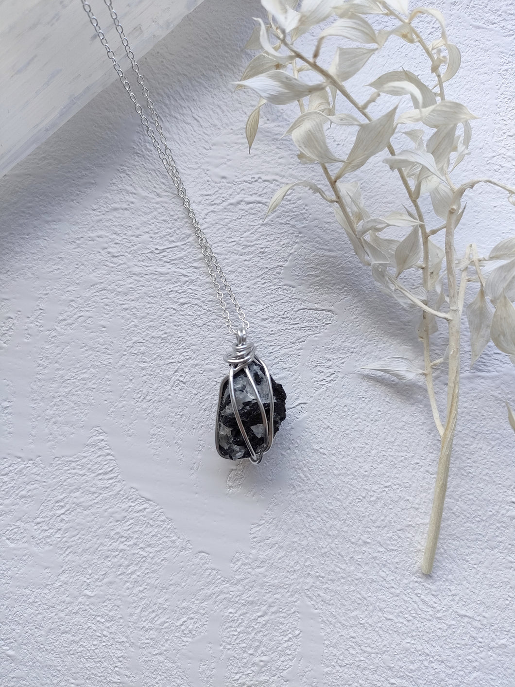 Black Tourmaline - Clear Quartz Silver Chain