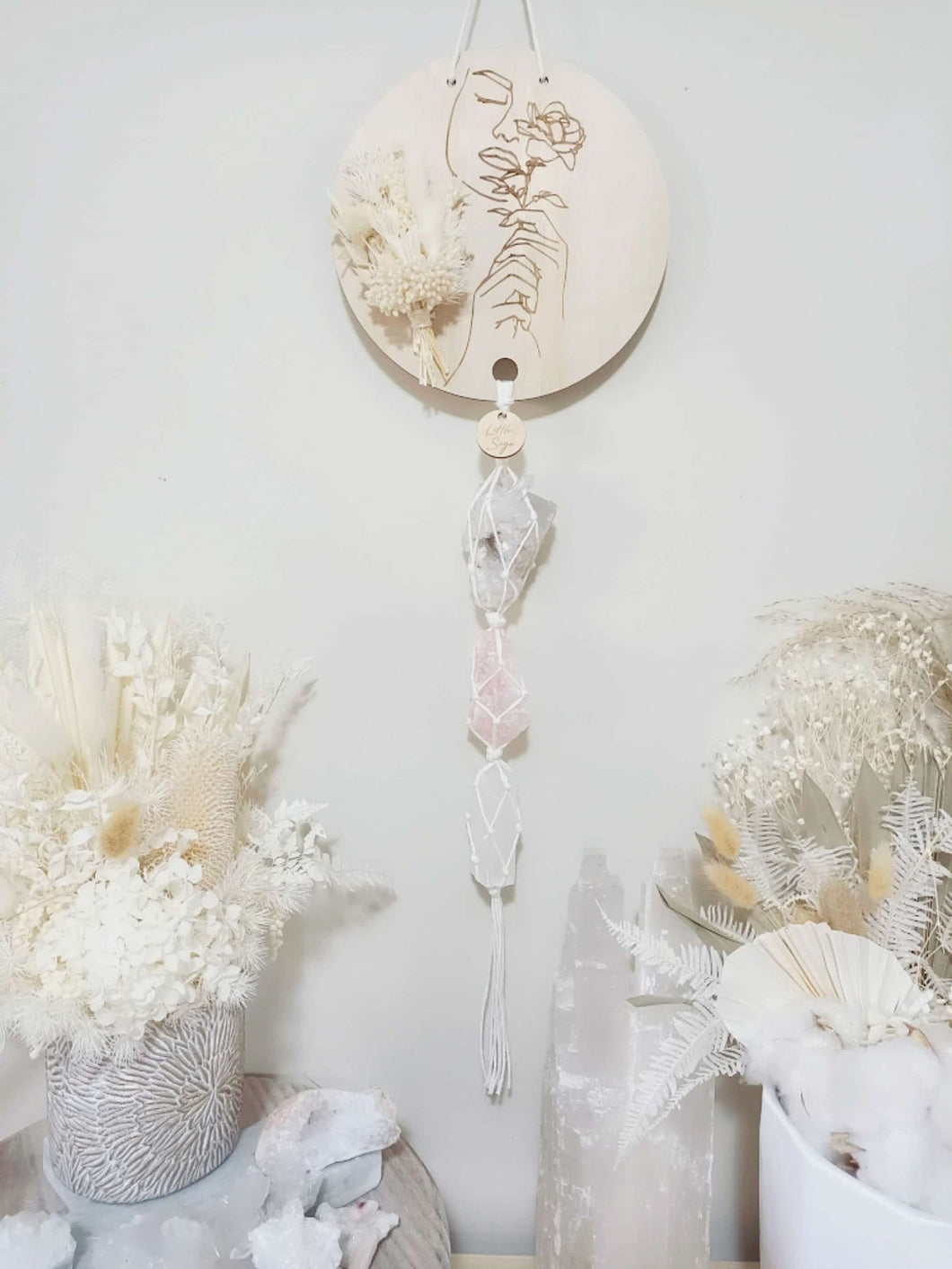 Clear Quartz - Selenite - Rose Quartz Line Art Botanical