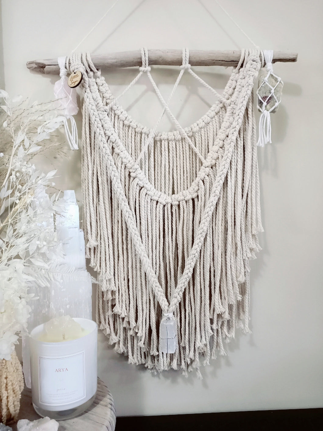Rose Quartz - Selenite - Pink Tourmaline Wall Hanging