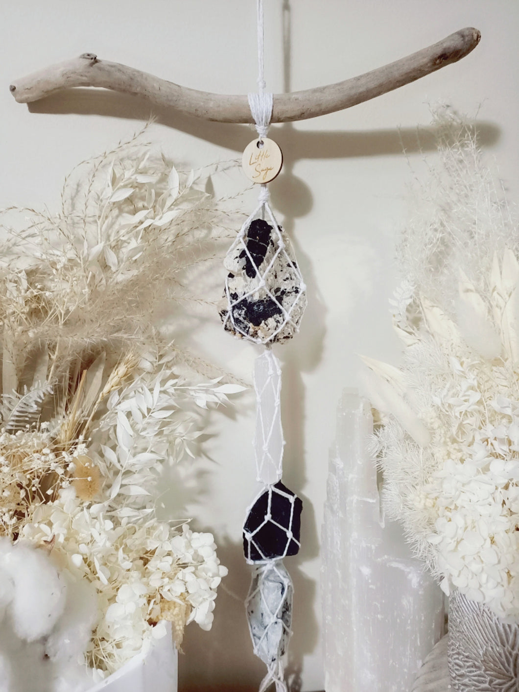 Black Tourmaline with Quartz - Selenite - Obsidian - Moonstone